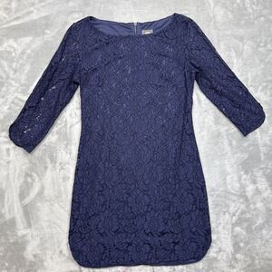 Vince Camuto Women’s Size 4 Sheath Dress Navy Blue Lace 3/4 Sleeve Cocktail